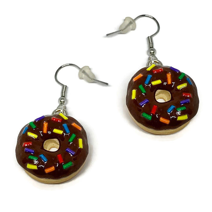 Chocolate Frosted Donut with Sprinkles Dangle Earrings